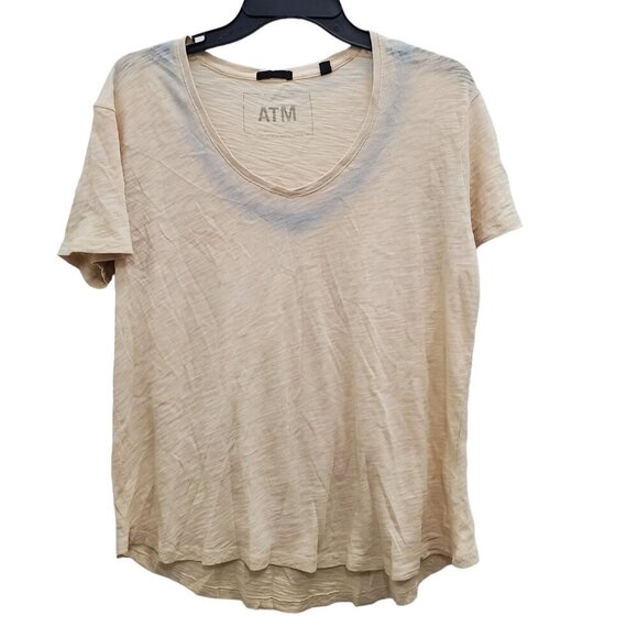ATM Anthony Thomas Melillo Women's Beige Slub Jersey‎ Sprayed V-Neck Top Size XS - Picture 1 of 8